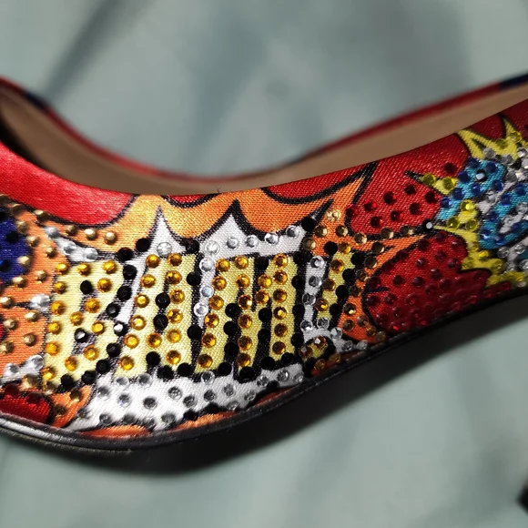 INC International Concepts Red Comic-Print Pointed-Toe Crystal Heels - Picture 11 of 12
